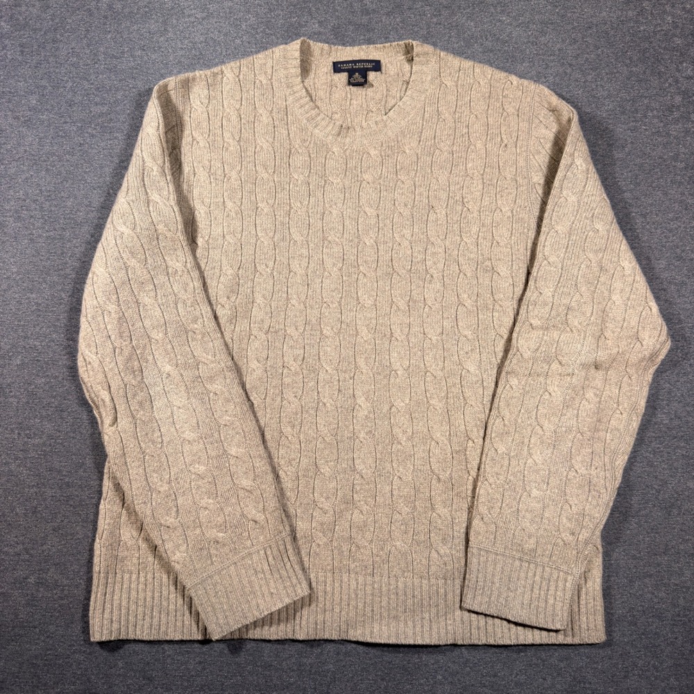 Banana Republic Sweater Mens M Beige Luxury Wool Cashmere Angora Cable Knit Crew